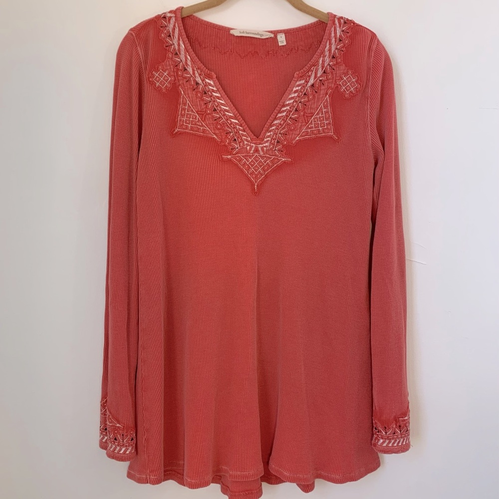 Soft Surroundings Waffle Knit Southwestern Top